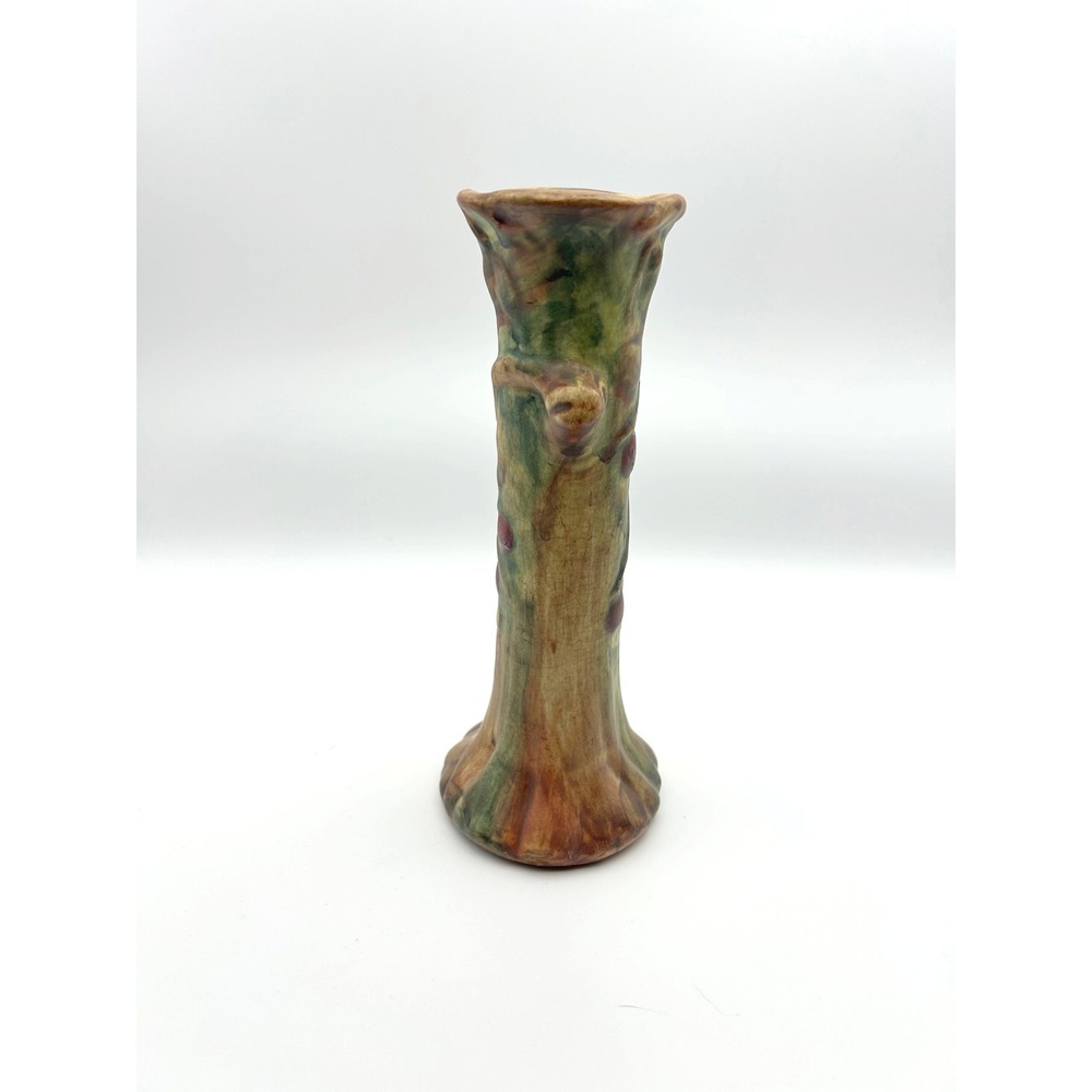 Weller Woodcraft Tree Trunk Vase with Red Cherries 8.5" Antique Art Pottery - Picture 4 of 6